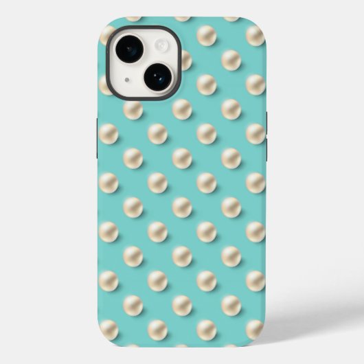 Elegante Blauwgroen & Parels iPhone Case (Achterkant)