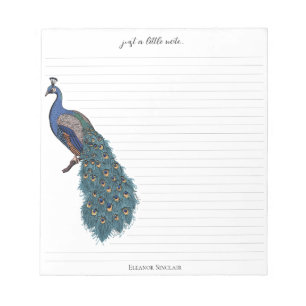 Elegante Blauwgroen Pauw Illustratie Notitieblok