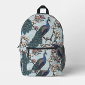 Elegante Blauwgroen pauwen en Magnolia bloemen Blo Bedrukte Rugzak (Voorkant)