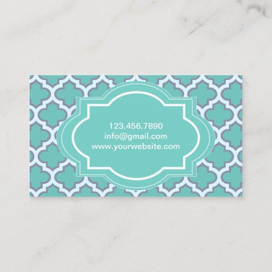 Elegante Blauwgroen Quatrefoil Wedding Planner Visitekaartje (Achterkant)