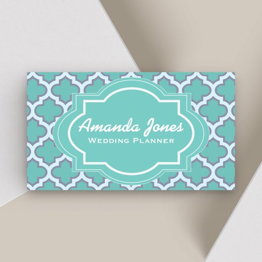 Elegante Blauwgroen Quatrefoil Wedding Planner Visitekaartje
