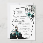 Elegante Blauwgroen Quinceañera uitnodiging (Voorkant)