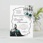 Elegante Blauwgroen Quinceañera uitnodiging (Staand voorkant)
