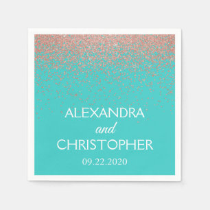 Elegante Blauwgroen & Roos Gouden Glitter Confetti Servet