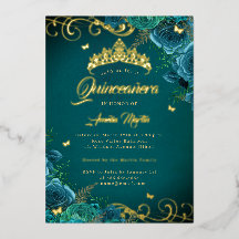 Elegante Blauwgroen Roos Swirl Gold Quinceanera