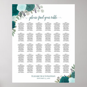 Elegante Blauwgroen Rozen 30 tafel bruiloft zitgra Poster