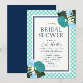 Elegante Blauwgroen Rozen Floral Bridal Shower Inv Kaart
