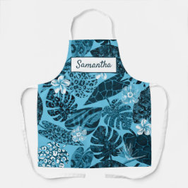 Elegante blauwgroen tropische bladeren bloemen aan schort