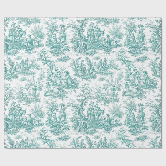 Elegante blauwgroen turquoise toile de jouy cadeaupapier (Vlak)