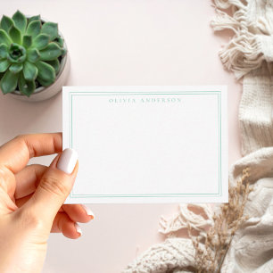 Elegante Blauwgroen twee grens minimalistische mon Notitiekaartje