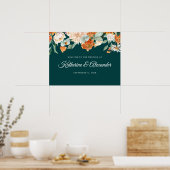Elegante Blauwgroen verbrande Sinaasappel Bloemen Poster (Keuken)