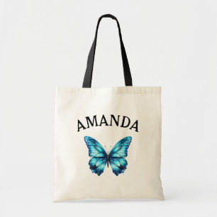 Elegante Blauwgroen vlinder gebogen naam Girly Tote Bag