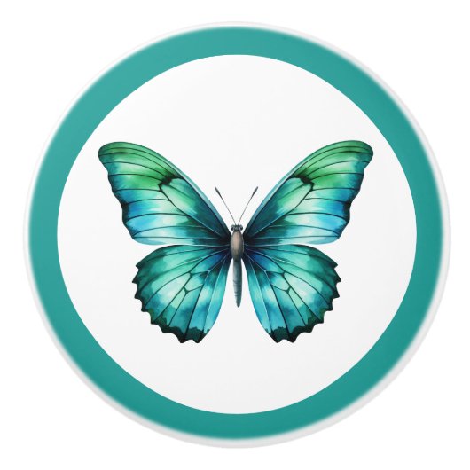 Elegante Blauwgroen vlinder turquoise blauwe ladek Keramische Knop (Voorkant)