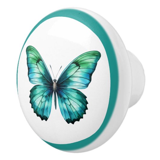 Elegante Blauwgroen vlinder turquoise blauwe ladek Keramische Knop (Rechts)