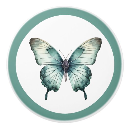 Elegante Blauwgroen vlinder turquoise blauwe ladek Keramische Knop (Voorkant)