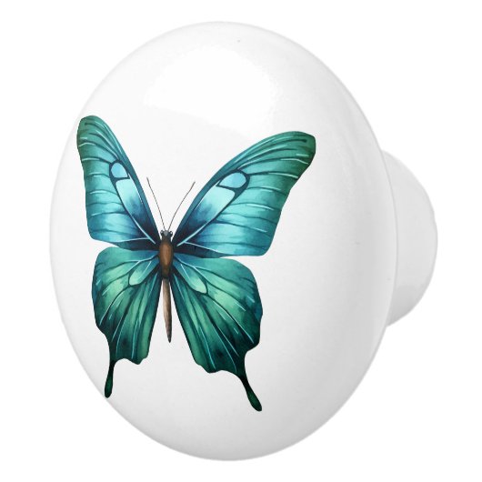 Elegante Blauwgroen vlinder turquoise blauwe ladek Keramische Knop (Rechts)