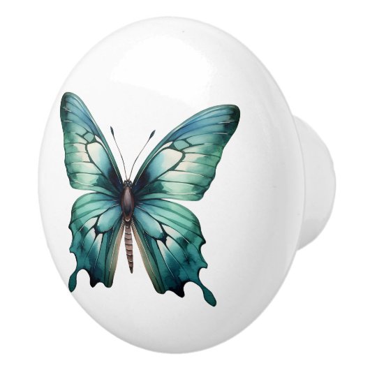 Elegante Blauwgroen vlinder turquoise blauwe ladek Keramische Knop (Rechts)