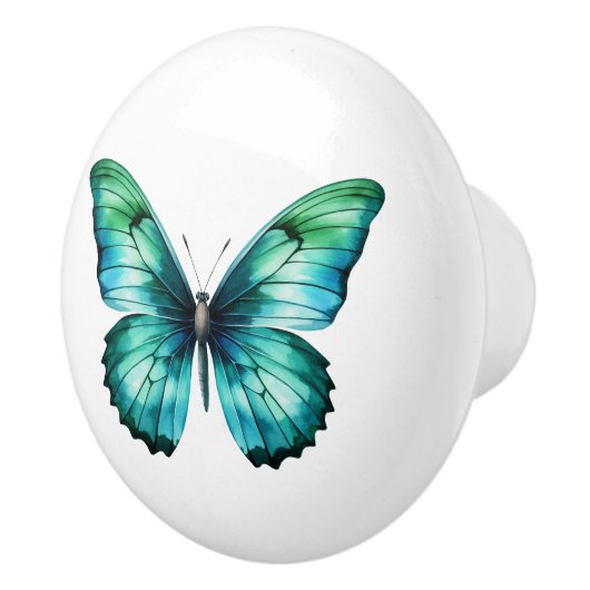 Elegante Blauwgroen vlinder turquoise blauwe ladek Keramische Knop (Rechts)