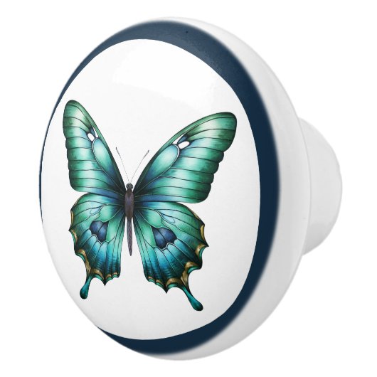 Elegante Blauwgroen vlinder turquoise blauwe ladek Keramische Knop (Rechts)
