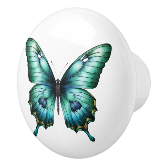 Elegante Blauwgroen vlinder turquoise blauwe ladek Keramische Knop (Rechts)