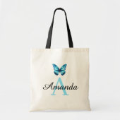 Elegante Blauwgroen vlindernaam monogramed Tote Bag (Voorkant)