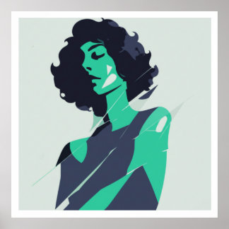 Elegante Blauwgroen vrouw kunst Poster