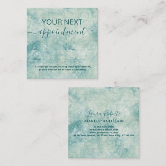 Elegante Blauwgroen Waterverf Afsprakenkaartje (Voorkant / Achterkant)