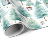 Elegante Blauwgroen Waterverf kerstbomen met gesch Cadeaupapier (Rol Hoek)