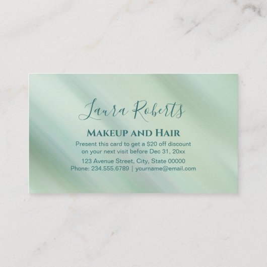 Elegante Blauwgroen Waterverf Kortingskaartje (Achterkant)