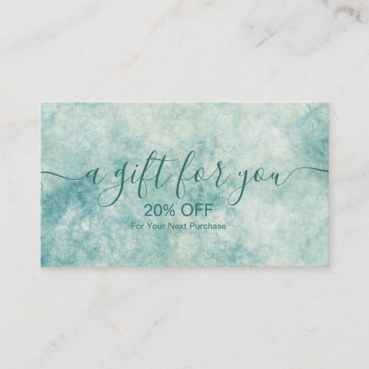 Elegante Blauwgroen Waterverf Kortingskaartje (Voorkant)
