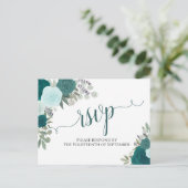 Elegante Blauwgroen Waterverf Rozen Bruiloft RSVP Briefkaart (Staand voorkant)