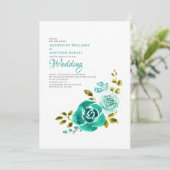 Elegante Blauwgroen witte bloemenbruiloft Kaart (Staand voorkant)