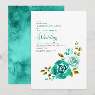 Elegante Blauwgroen witte bloemenbruiloft Kaart