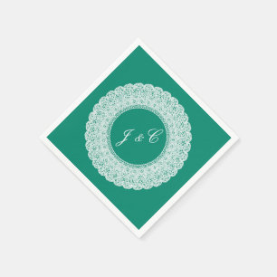 Elegante blauwgroen & witte kanten cocktail servet