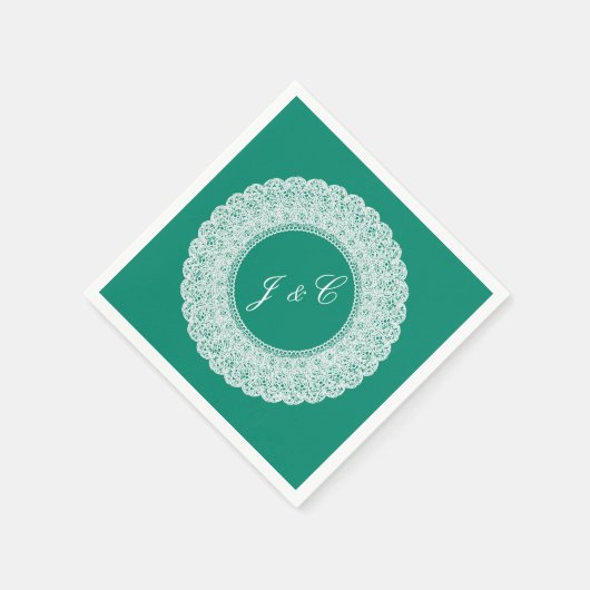 Elegante blauwgroen & witte kanten cocktail servet (Hoek)