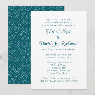 Elegante Blauwgroen & Witte Swirl bruiloft recepti Kaart