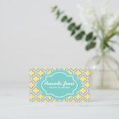 Elegante Blauwgroen Yellow Quatrefoil Party Planne Visitekaartje (Staand voorkant)
