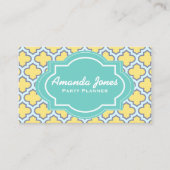 Elegante Blauwgroen Yellow Quatrefoil Party Planne Visitekaartje (Voorkant)