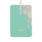 Elegante Blauwgroen, zilveren glitterschijven Luchtverfrisser (Achterkant)