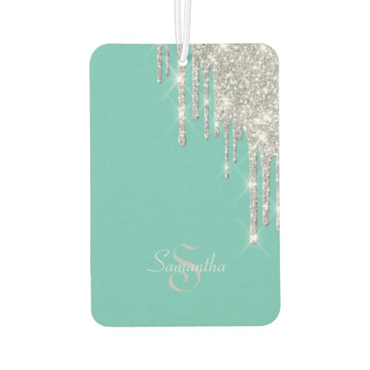 Elegante Blauwgroen, zilveren glitterschijven Luchtverfrisser (Achterkant)