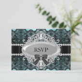 Elegante Blauwgroen & Zwarte Diamantkant RSVP (Staand voorkant)