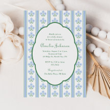 Elegante blauwgroene bloemige babyshower uitnodigi