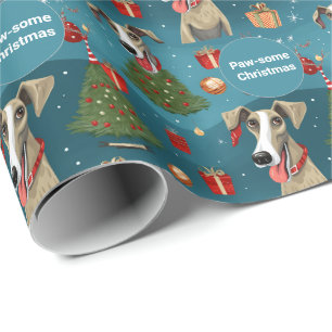 🎄🎅 Elegante blauwige met Windhonden Cadeaupapier