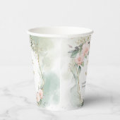 Elegante bleek roze rozen eucalyptus & gouden brui papieren bekers (Rechts)