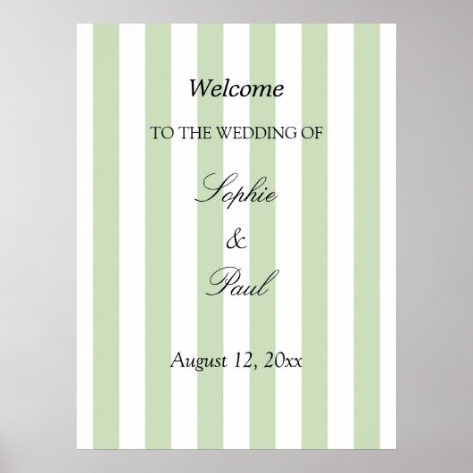 Elegante Bleek Salie Strepen Bruiloft Welkom Poste Poster (Voorkant)