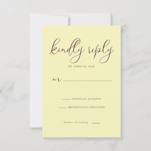 Elegante Bleekgele RSVP Kaart (Voorkant)