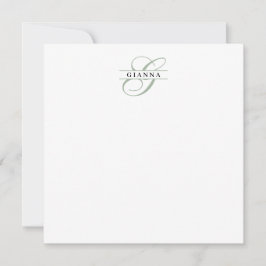 Elegante Bleekgroene Calligrafie Gespleten Monogra Notitiekaartje