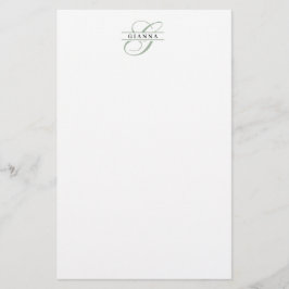 Elegante Bleekgroene Calligrafie Gesplitste Monogr Briefpapier