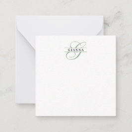 Elegante Bleekgroene Calligrafie Gesplitste Monogr Notitiekaartje