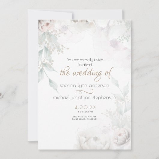 Elegante Bleke Blush Koraal En Witte Pioenrozen Kaart (Voorkant)